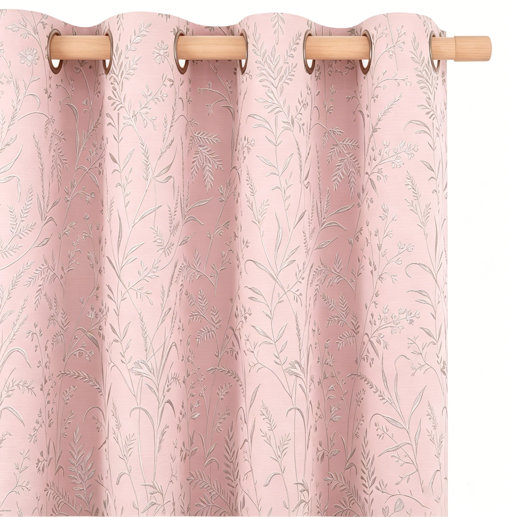 Blush Silver Meadow Botanical Grommet Curtain Panel