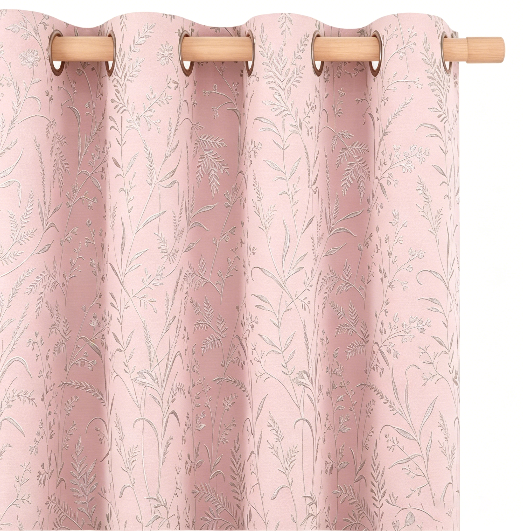 Blush Silver Meadow Botanical Grommet Curtain Panel