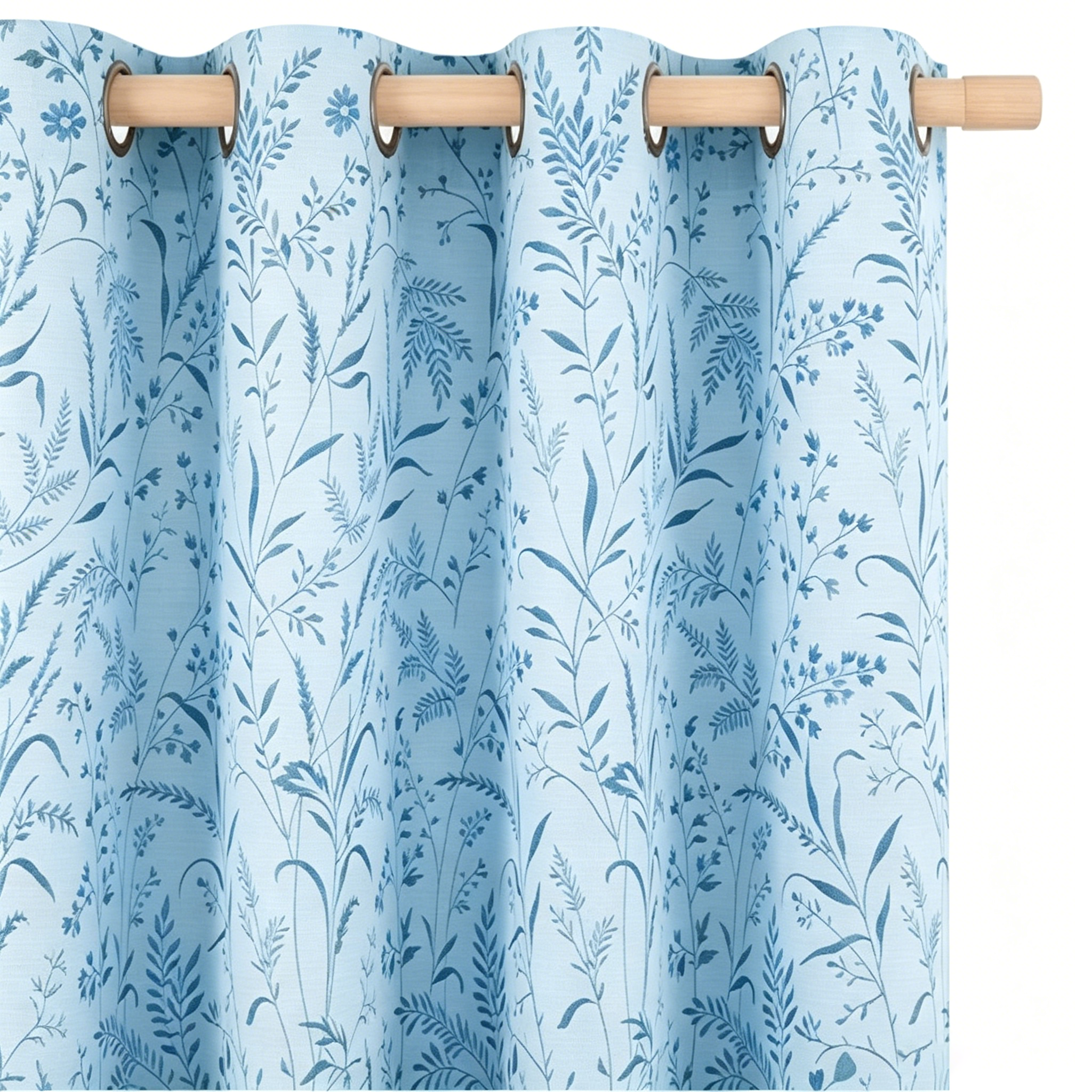 Sky Blue Meadow Botanical Grommet Curtain Panel