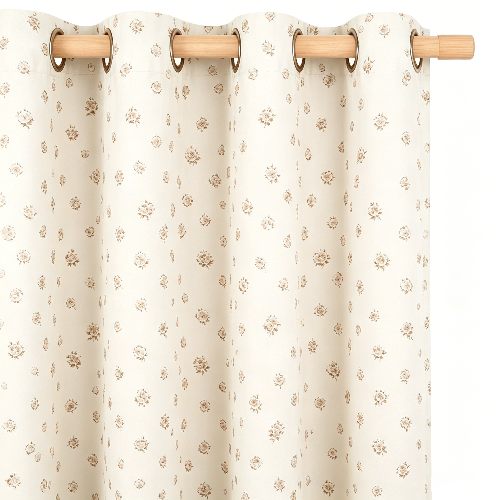 Vintage Taupe Rosebud Grommet Curtain Panel