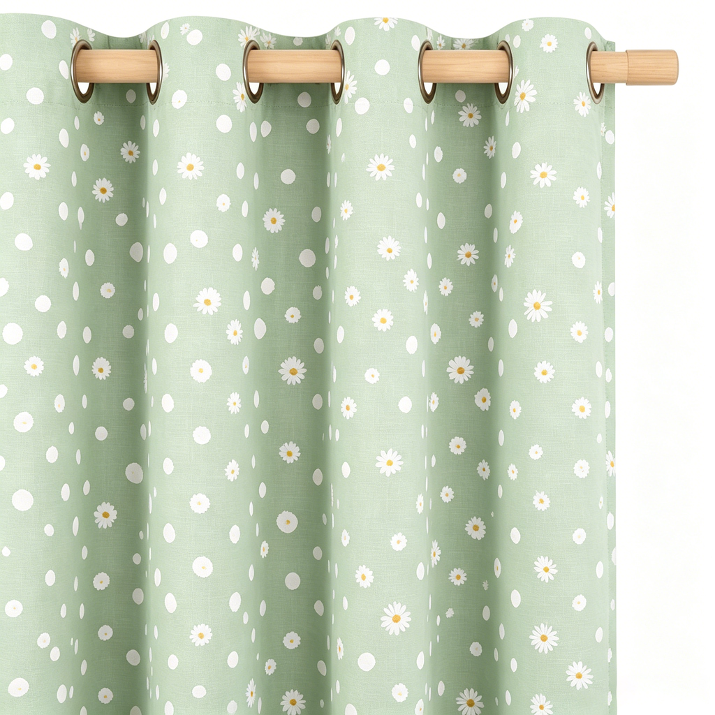 Muted Sage Daisy Meadow Grommet Curtain Panel