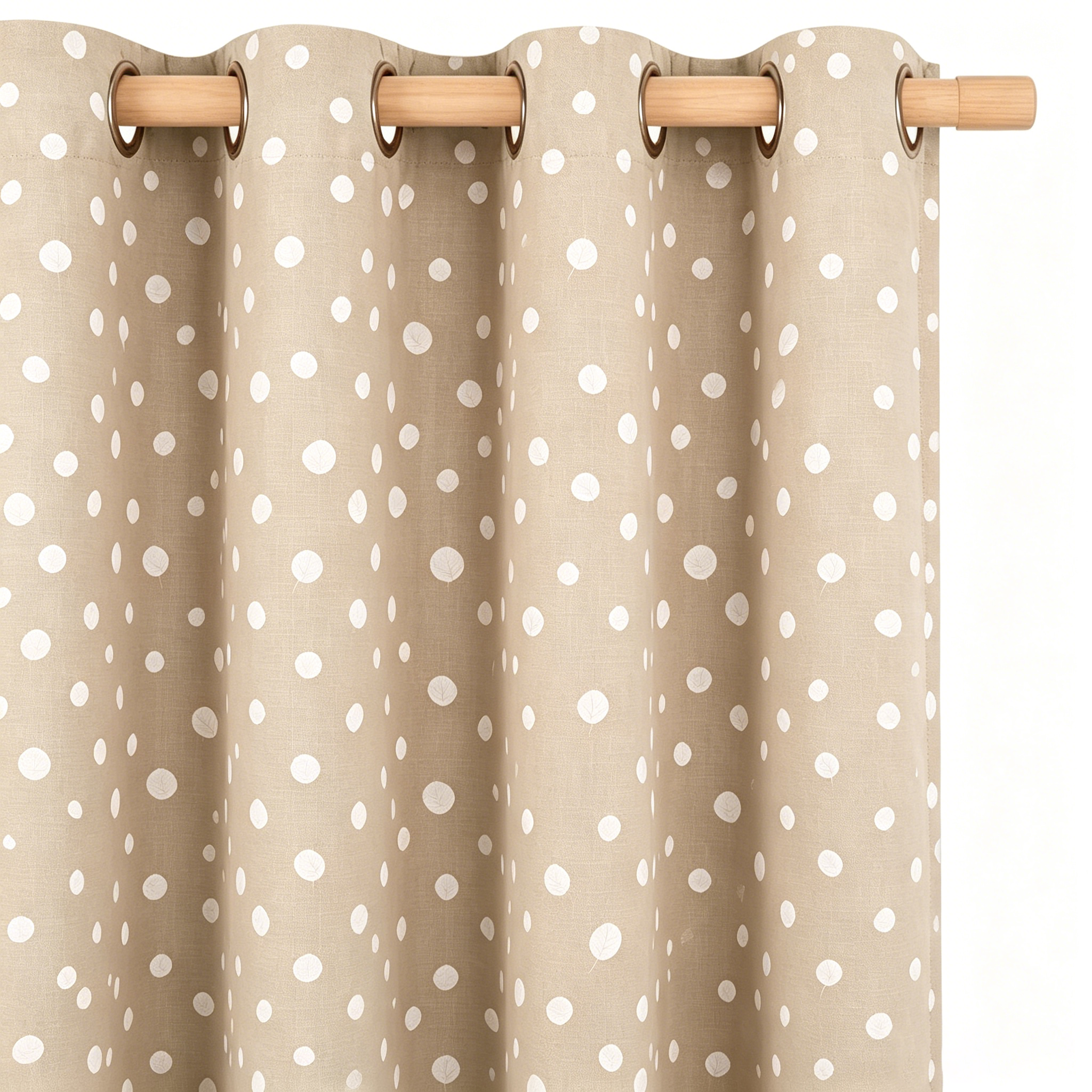 Taupe Scattered Leaf Dot Grommet Curtain Panel