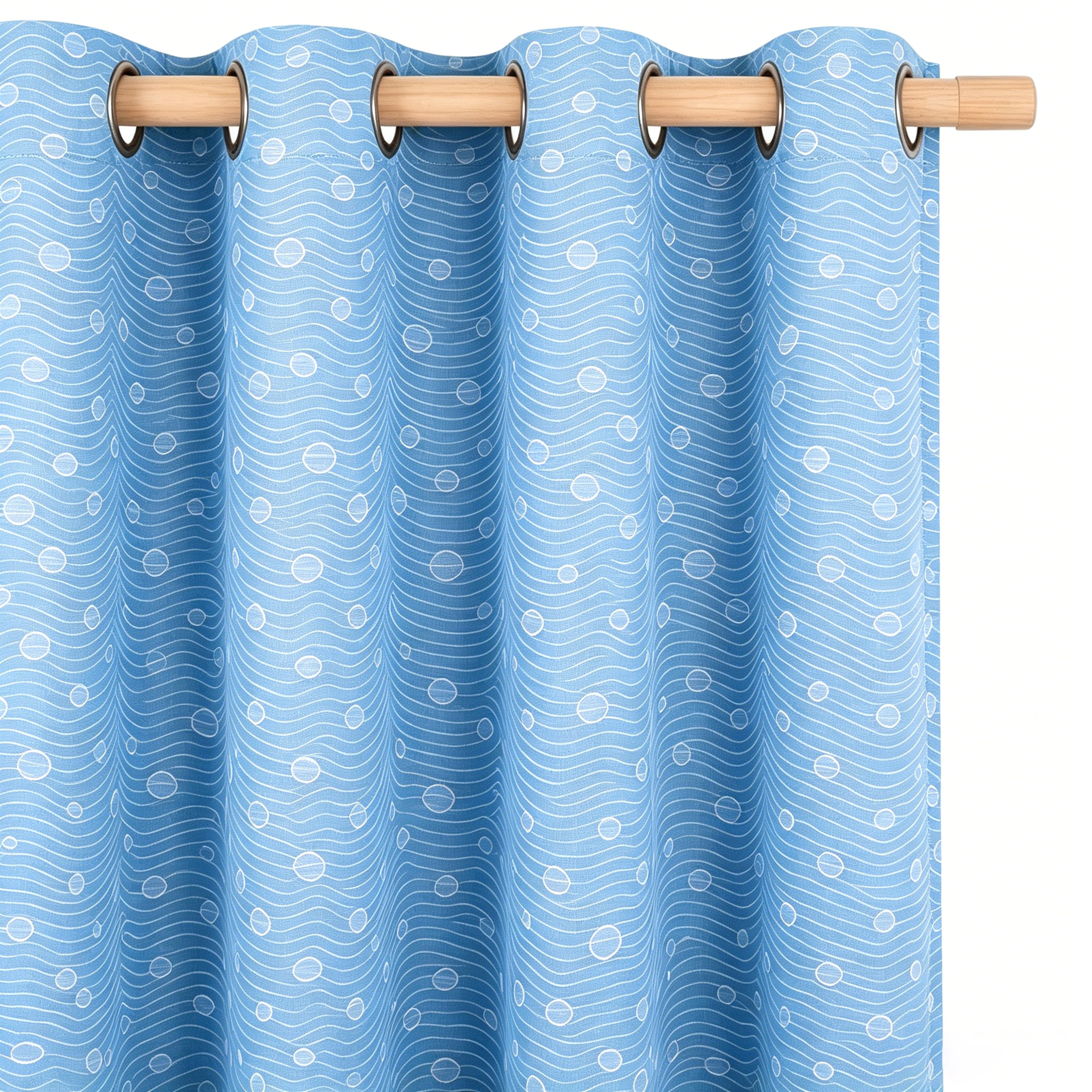 Coastal Blue Wavy Dot Grommet Curtain Panel