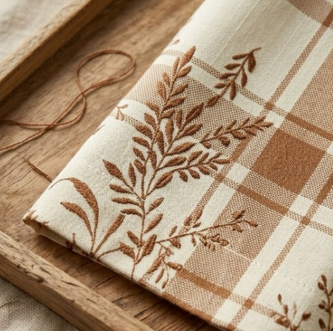 Heritage Taupe Plaid Meadow Botanical Grommet Curtain Panel