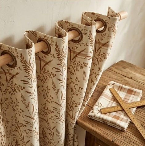 Heritage Taupe Plaid Meadow Botanical Grommet Curtain Panel