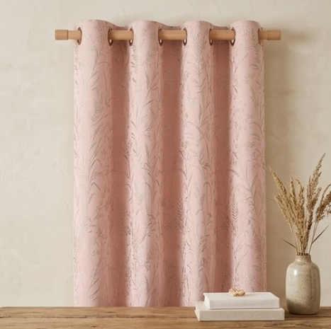 Blush Silver Meadow Botanical Grommet Curtain Panel