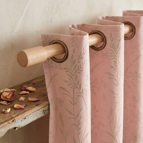 Blush Silver Meadow Botanical Grommet Curtain Panel