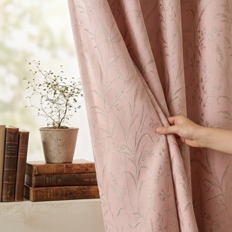 Blush Silver Meadow Botanical Grommet Curtain Panel