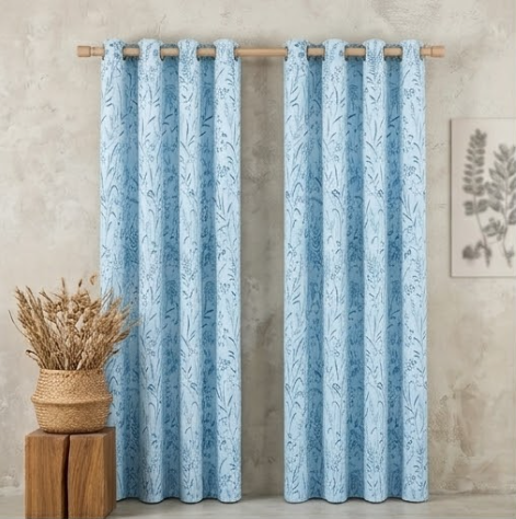 Sky Blue Meadow Botanical Grommet Curtain Panel