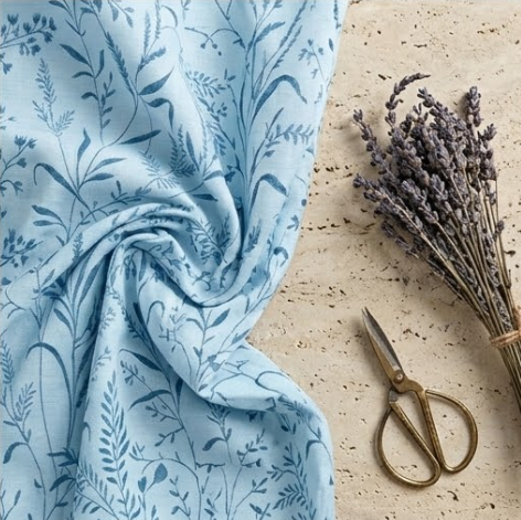 Sky Blue Meadow Botanical Grommet Curtain Panel