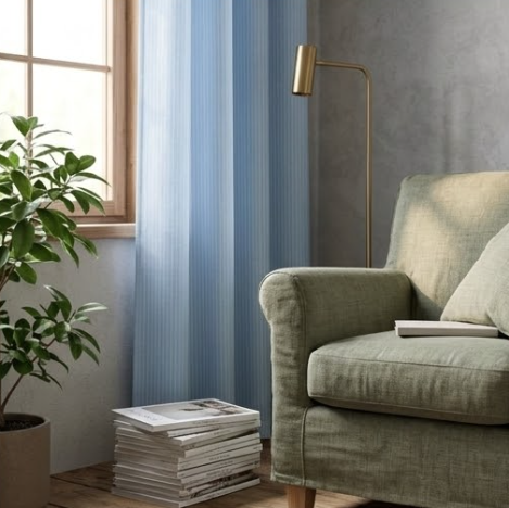Serene Sky Blue Pinstripe Grommet Curtain Panel
