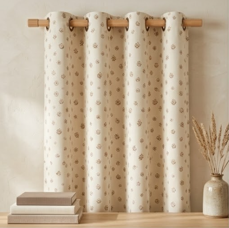 Vintage Taupe Rosebud Grommet Curtain Panel
