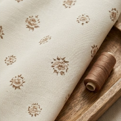 Vintage Taupe Rosebud Grommet Curtain Panel