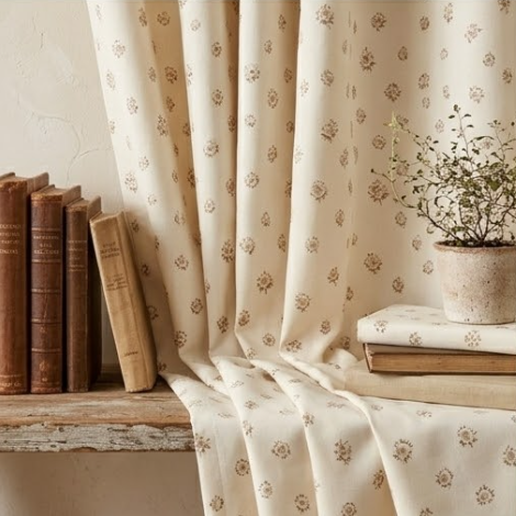 Vintage Taupe Rosebud Grommet Curtain Panel