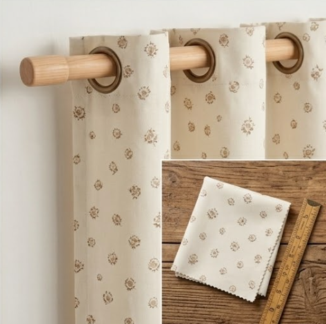 Vintage Taupe Rosebud Grommet Curtain Panel