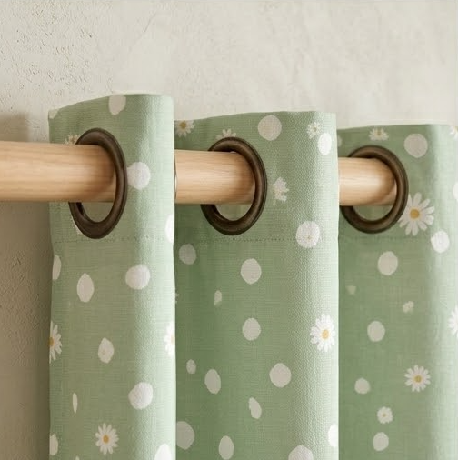 Muted Sage Daisy Meadow Grommet Curtain Panel
