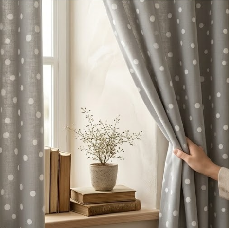 Dove Grey Scattered Dot Grommet Curtain Panel