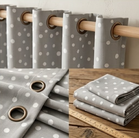Dove Grey Scattered Dot Grommet Curtain Panel