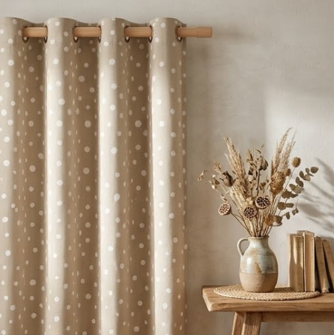 Taupe Scattered Leaf Dot Grommet Curtain Panel