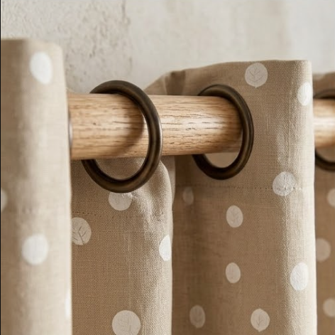 Taupe Scattered Leaf Dot Grommet Curtain Panel