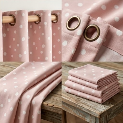 Blush Pink Scattered Dot Grommet Curtain Panel