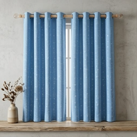 Coastal Blue Wavy Dot Grommet Curtain Panel