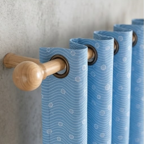 Coastal Blue Wavy Dot Grommet Curtain Panel