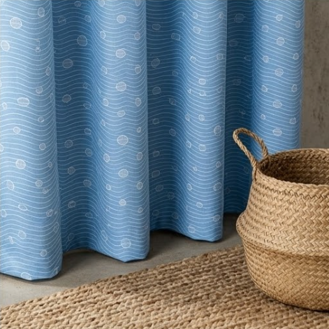 Coastal Blue Wavy Dot Grommet Curtain Panel