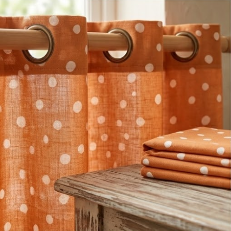 Terracotta Scattered Dot Grommet Curtain Panel