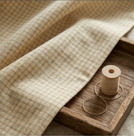 Champagne Gold Micro-Check Grommet Curtain Panel