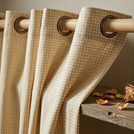 Champagne Gold Micro-Check Grommet Curtain Panel